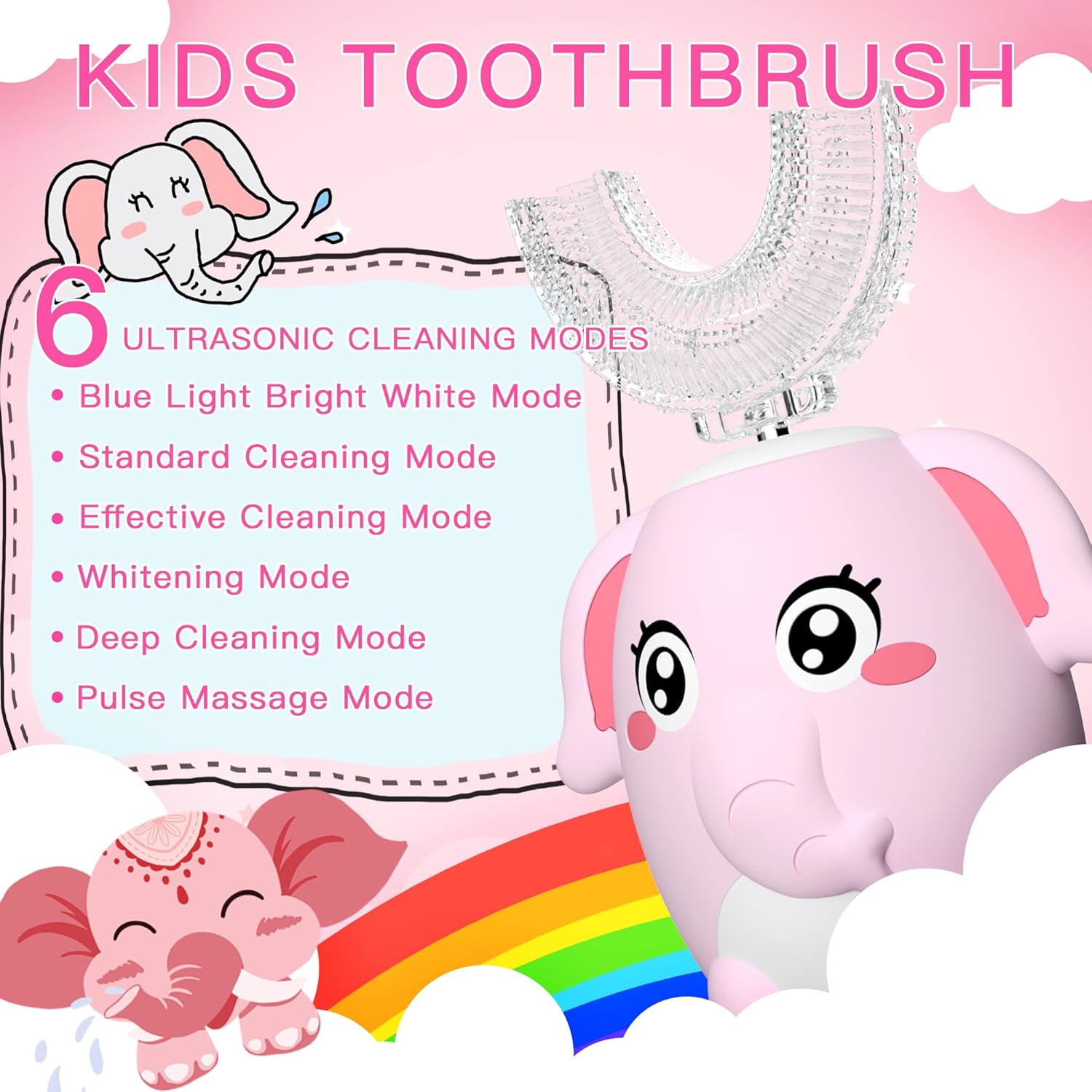 Pink Elephant (Age 2-7) - 360 UltraSonic Electric Toothbrush