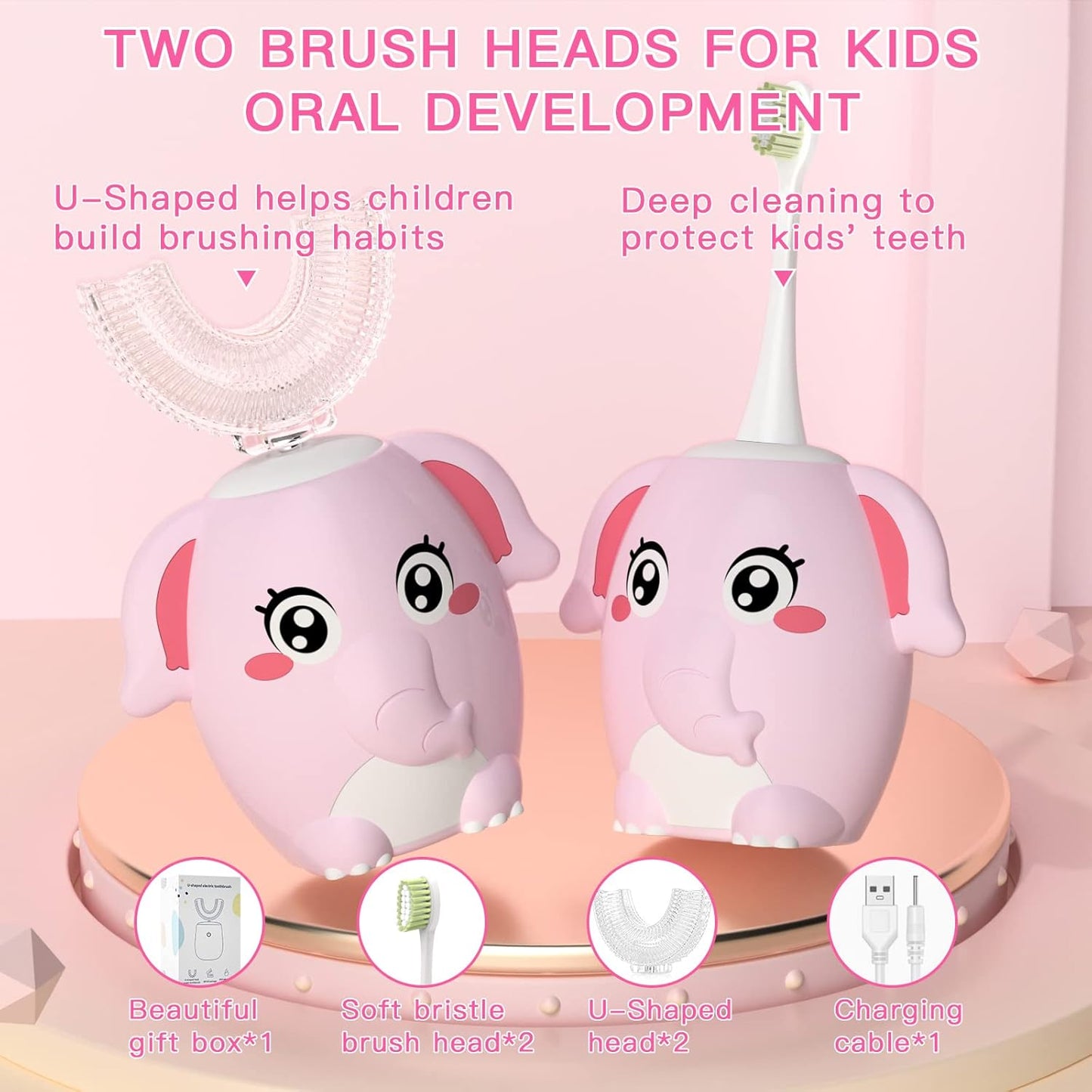 Pink Elephant (Age 2-7) - 360 UltraSonic Electric Toothbrush