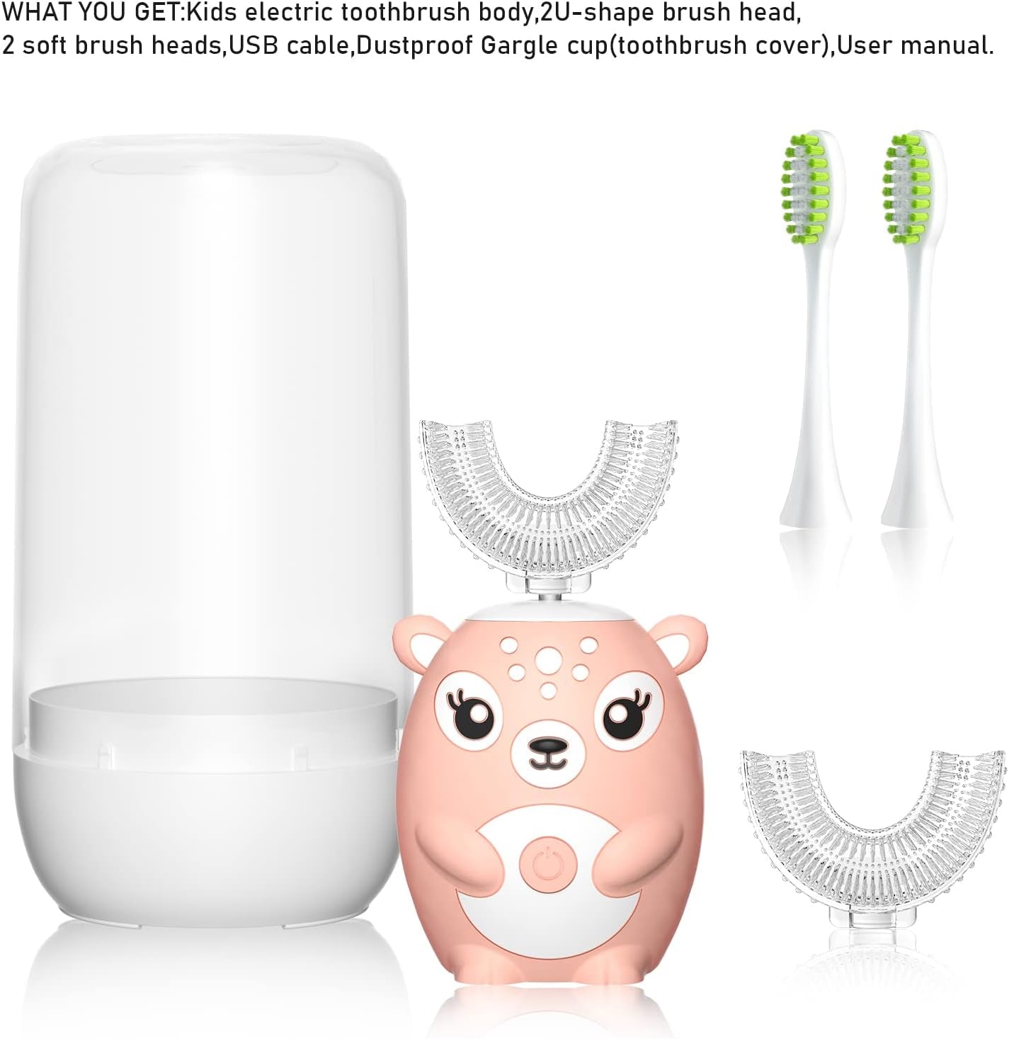 Kids Electric Toothbrushs U Shaped Sonic Automatic Toothbrush with 4 Brush Heads, Six Cleaning Modes,Cartoon Deer Modeling , Full Mouth Toothbrush for Baby